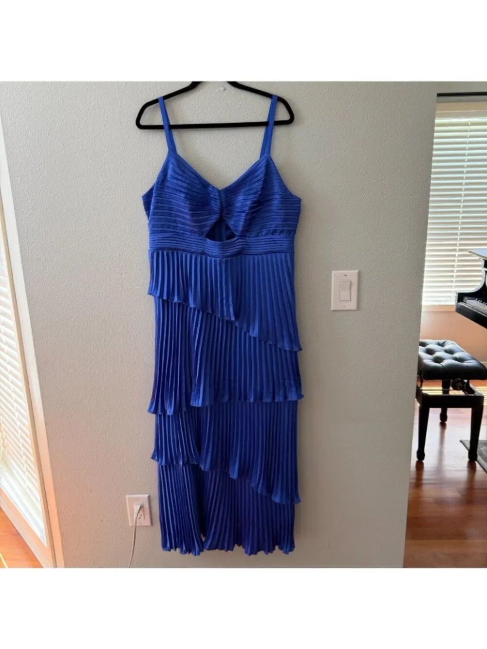 Abercrombie & Fitch Giselle Blue Pleated Cutout Maxi Dress Womens XL Satin